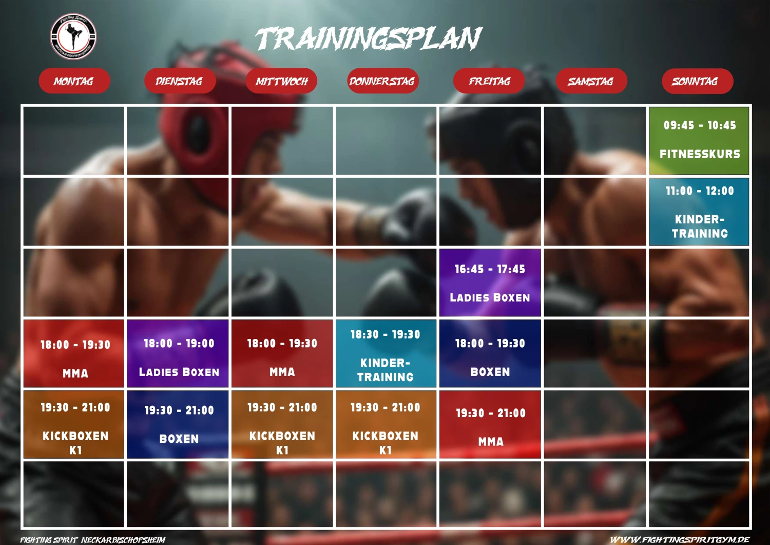 Fighting Spirit Neckarbischofsheim, TRAININGSPLAN